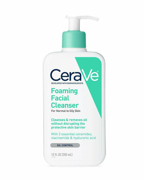 CeraVe гель для лица Foaming Facial Cleanser очищающий для нормальной и жирной кожи лица, 355 мл