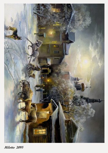 Изображение товара Декупажная карта А4 рисовая бумага зимнее село 2093