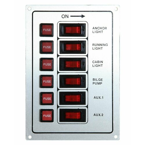 Панель выключателей для судна с предохранителями, 6 клавиш, белая (10235917) панель выключателей для судна с предохранителями 3 тумблера 10006050