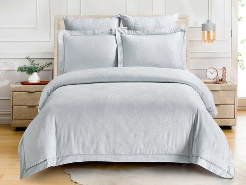 Комплект постельного белья Cleo Soft cotton 022-SC, семейное, жаккард, туман