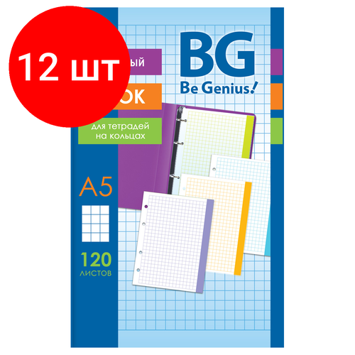 Комплект 12 шт, Сменный блок 120л, А5, BG, белый с цветными краями, пленка т/у, с вкладышем