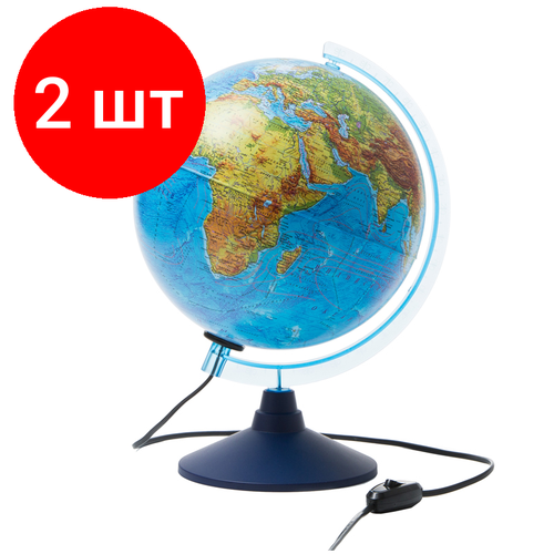Комплект 2 шт, Глобус физико-политический Globen, 25см, с подсветкой на круглой подставке комплект 2 шт глобус политический globen 25см на круглой подставке