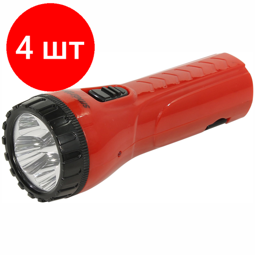 Комплект 4 шт, Фонарь Smartbuy SBF-93-R, аккумуляторный, светодиодный, 4 LED, прямая зарядка от сети, красный фонарь чингисхан ручной переносной уличный светодиодный аккумуляторный на батарейках и от сети 220в 12 16 ярких led