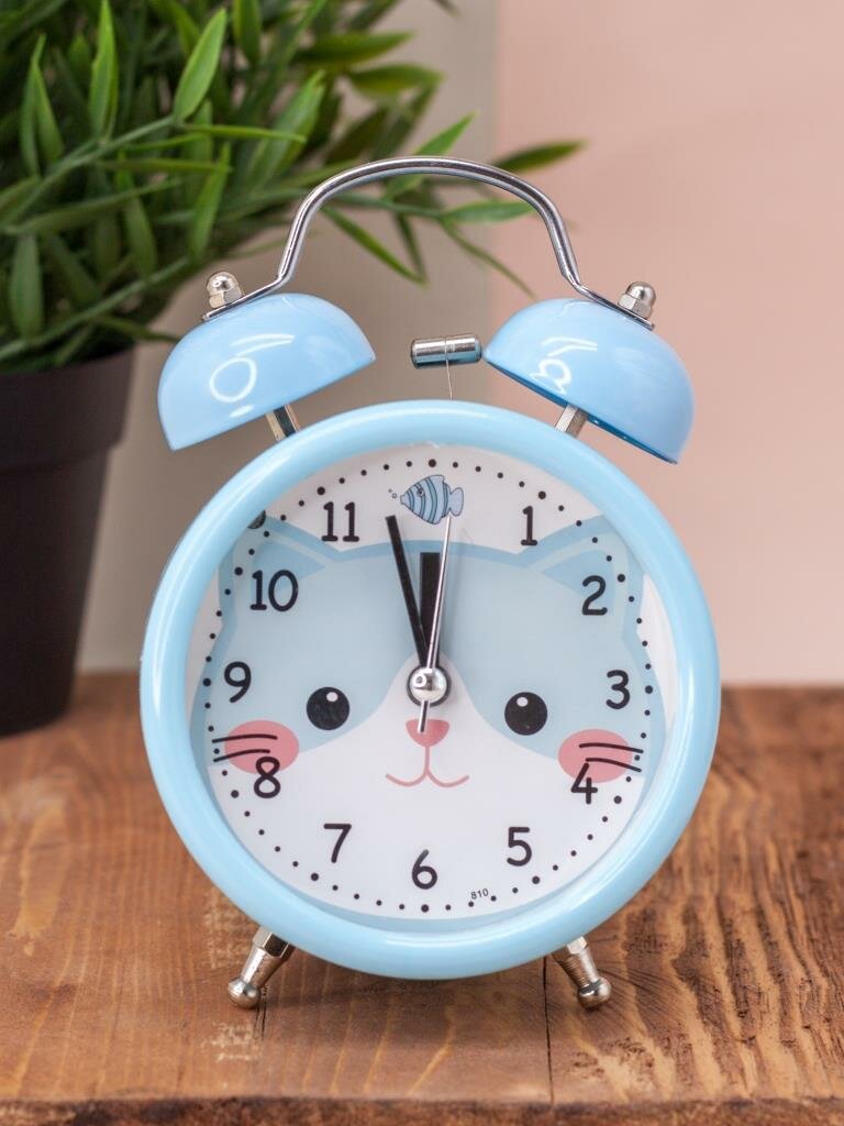 Часы настольные с будильником Funny cat blue