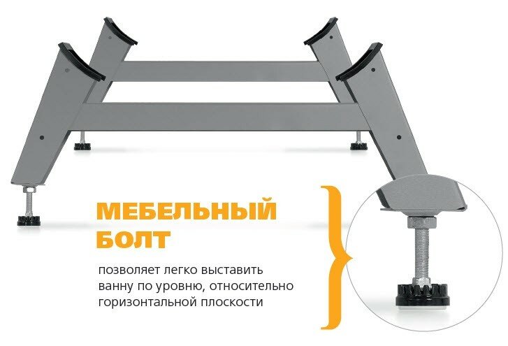 Ванна ВИЗ REIMAR 160x70x40cм с опорной подставкой (ОР-61205), без ранта, белая орхидея (R-64901)