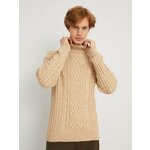 Вязаный свитер с фактурным узором косы, цвет Светло-коричневый кофе, размер S - изображение
