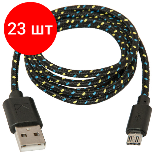 Комплект 23 шт, Кабель Defender USB08-03T USB2.0 (A) - microUSB (B), в оплетке, 1М, черный кабель defender usb08 03t usb microusb 1 м тканевая оплётка чёрный