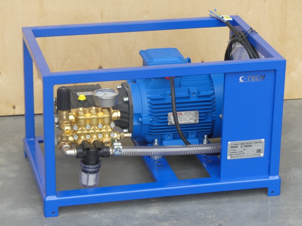 Профессиональный стационарный аппарат высокого давления C-TECH 3WZ (190 бар 14 л/мин 4 кВт 380 В) + комплект для ручной мойки