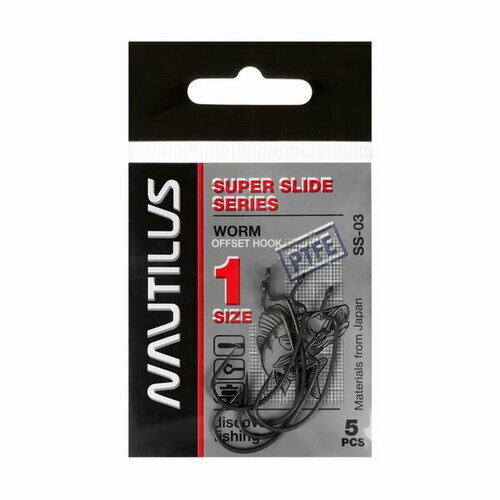 фото Крючок офсетный offset super slide series worm ss-03ptfe, № 1, 5 шт. nautilus
