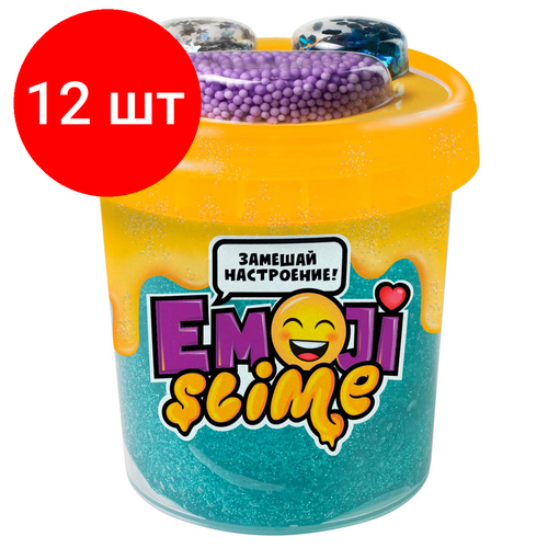 Комплект 12 шт, Слайм Slime Emoji. Голубой, 120г