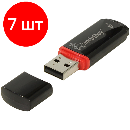 Комплект 7 шт, Память Smart Buy Crown 16GB, USB 2.0 Flash Drive, черный память smart buy crown 16gb usb 2 0 flash drive черный