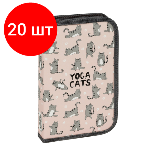 Комплект 20 шт, Пенал 1 отделение, 190*115 ArtSpace Yoga Cats, ламинированный картон, софт-тач