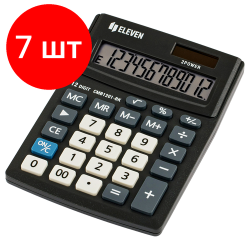 Комплект 7 шт, Калькулятор настольный Eleven Business Line CMB1201-BK, 12 разрядов, двойное питание, 102*137*31мм, черный