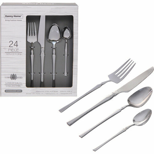 Набор столовых приборов NORDIC 24шт 6ножей 6вилок 6ст ложек 6ч ложек серебро 2999₽