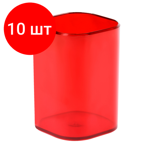Комплект 10 шт, Подставка-стакан СТАММ Фаворит, пластиковая, квадратная, тонированная красная подставка стакан стамм фаворит пластиковая квадратная тонированная красная 351588