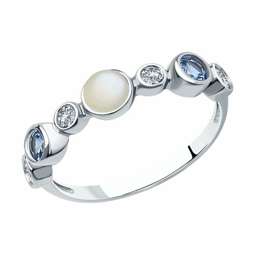 Кольцо Яхонт, серебро, 925 проба, лунный камень, фианит, размер 18.5, голубой, белый кольцо яхонт серебро 925 проба фианит размер 16 голубой бесцветный
