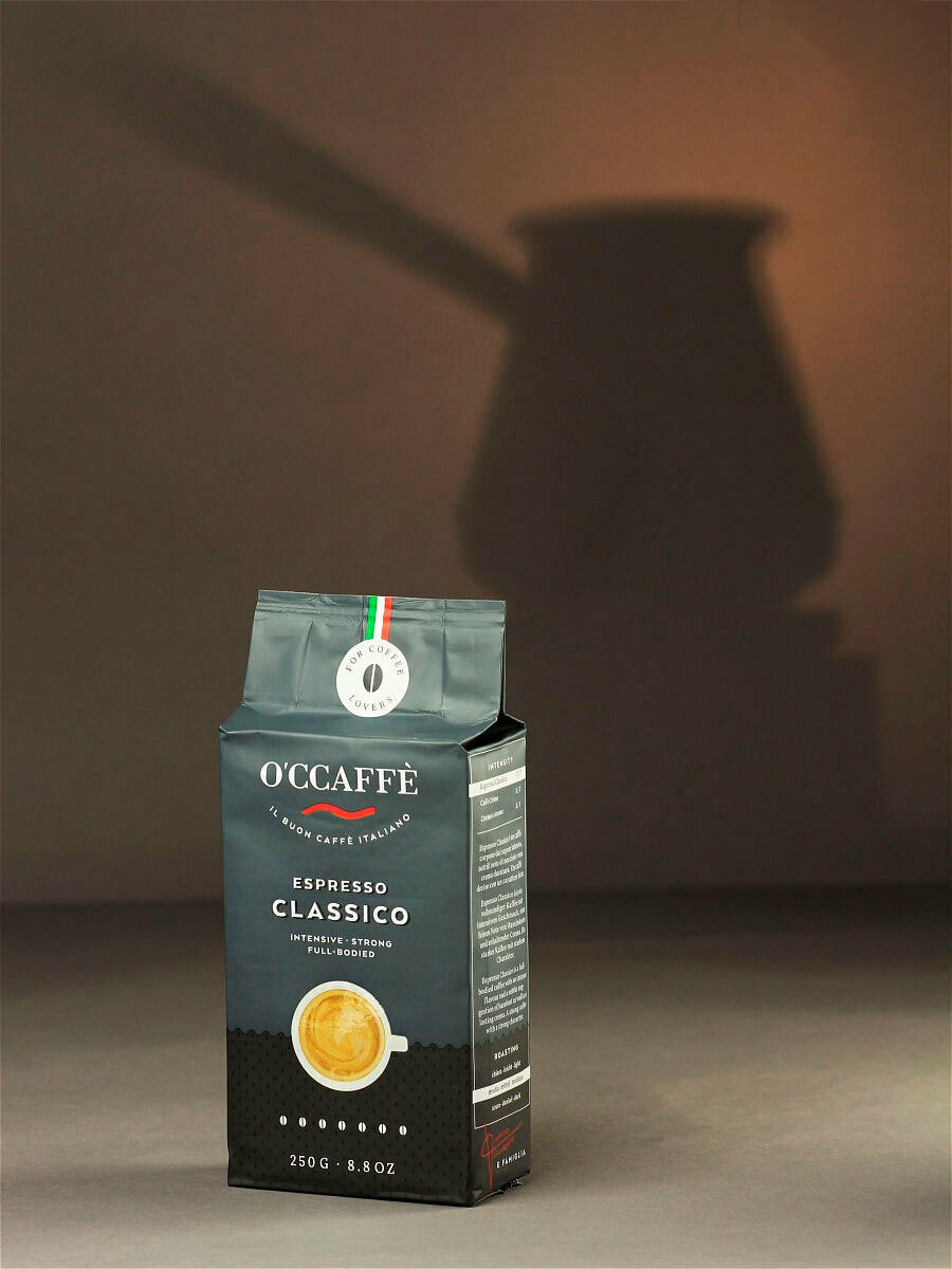 Кофе молотый O'CCAFFE Espresso Classico, для заваривания в турке или чашке, 250г (Италия)