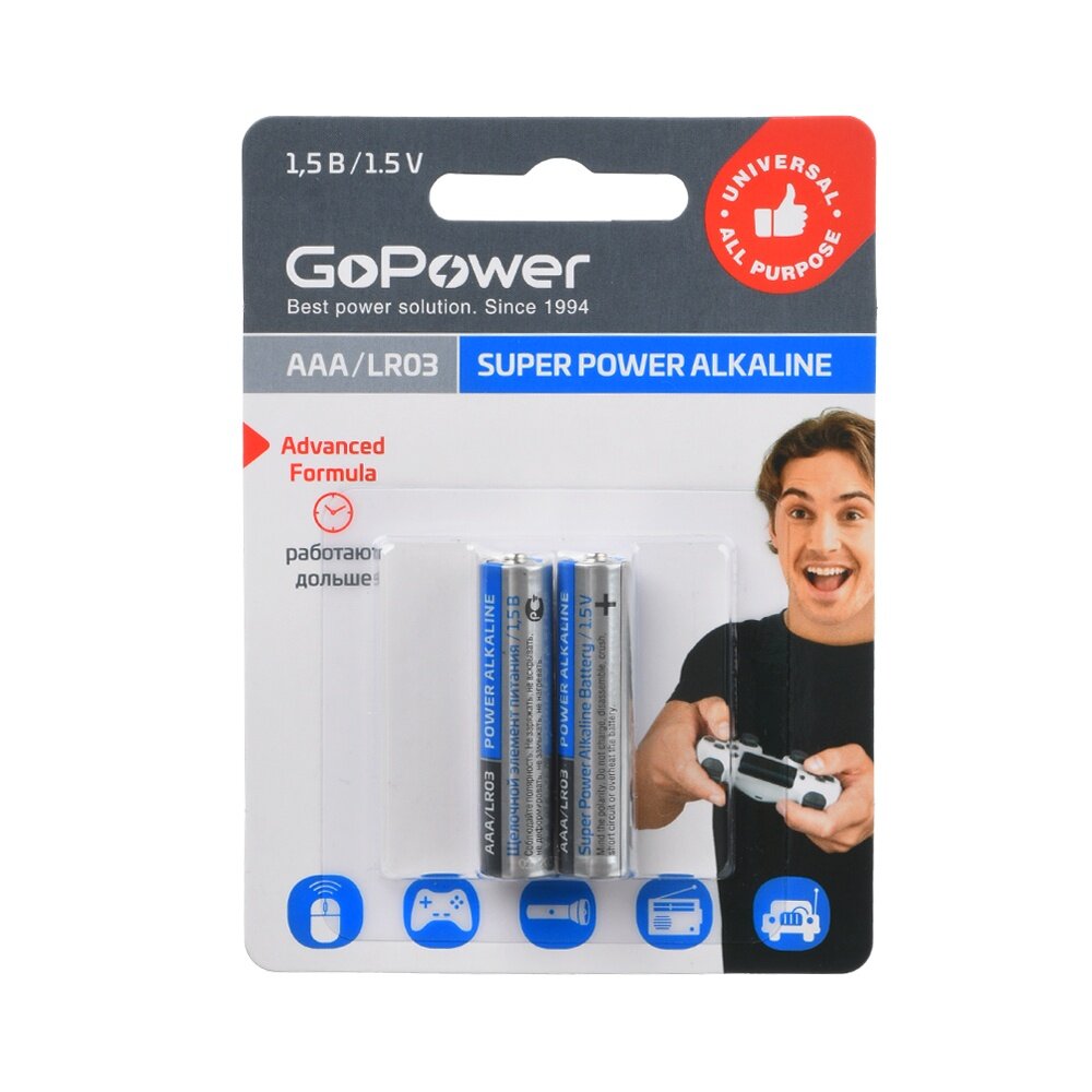 Батарейка GoPower LR03 AAA BL2 Alkaline 1.5V (2/24/480) блистер (2 шт.) Батарейка GoPower LR03 AAA (00-00019862) - фото №9