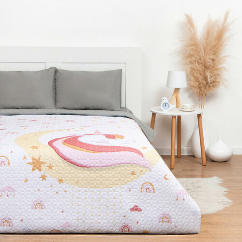 Покрывало "Этель" 1,5 сп Boho rainbow, 145*210±5 см, микрофибра комбинированный, розовый, белый, размер 1.5, спальный