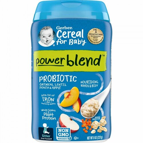 Gerber, Cereal for Baby, Powerblend, овсянка с пробиотиками и чечевицей, 2nd Foods, персик и яблоко, 227 г (8 унций)