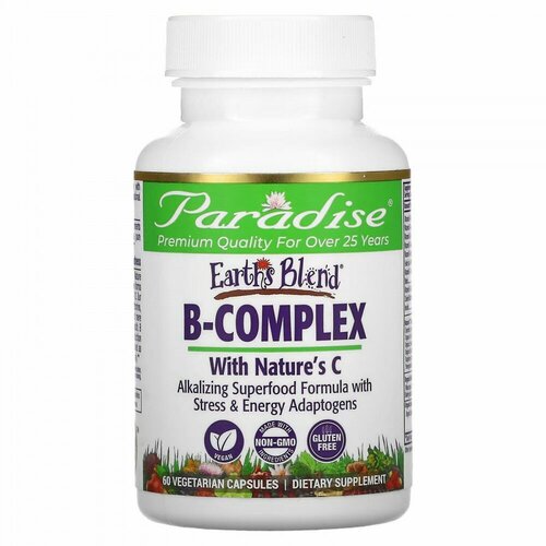 Paradise Herbs, Earth&#x27; s Blend, B-Complex with Nature&#x27; s C, 60 Vegetarian Capsules