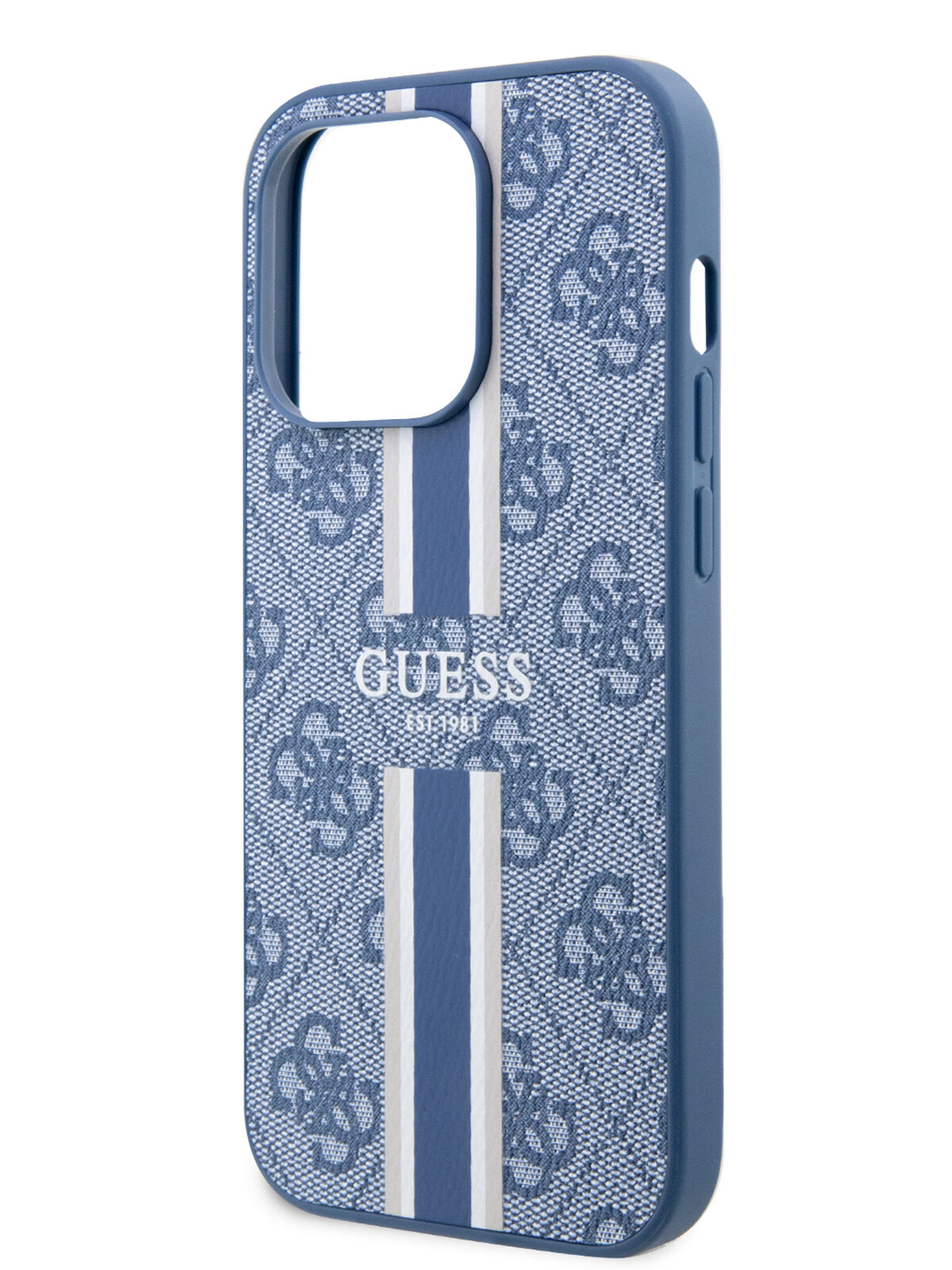 Guess для iPhone 13 Pro Max чехол MagSafe PU 4G Stripes Hard Blue