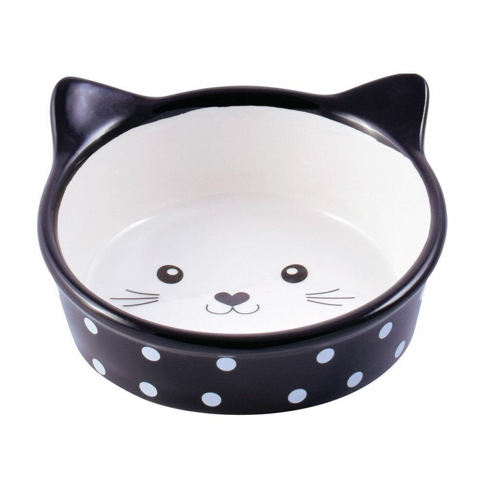 Миска Mr.Kranch керамическая для кошек Мордочка кошки 250 мл черная в горошек (32011)