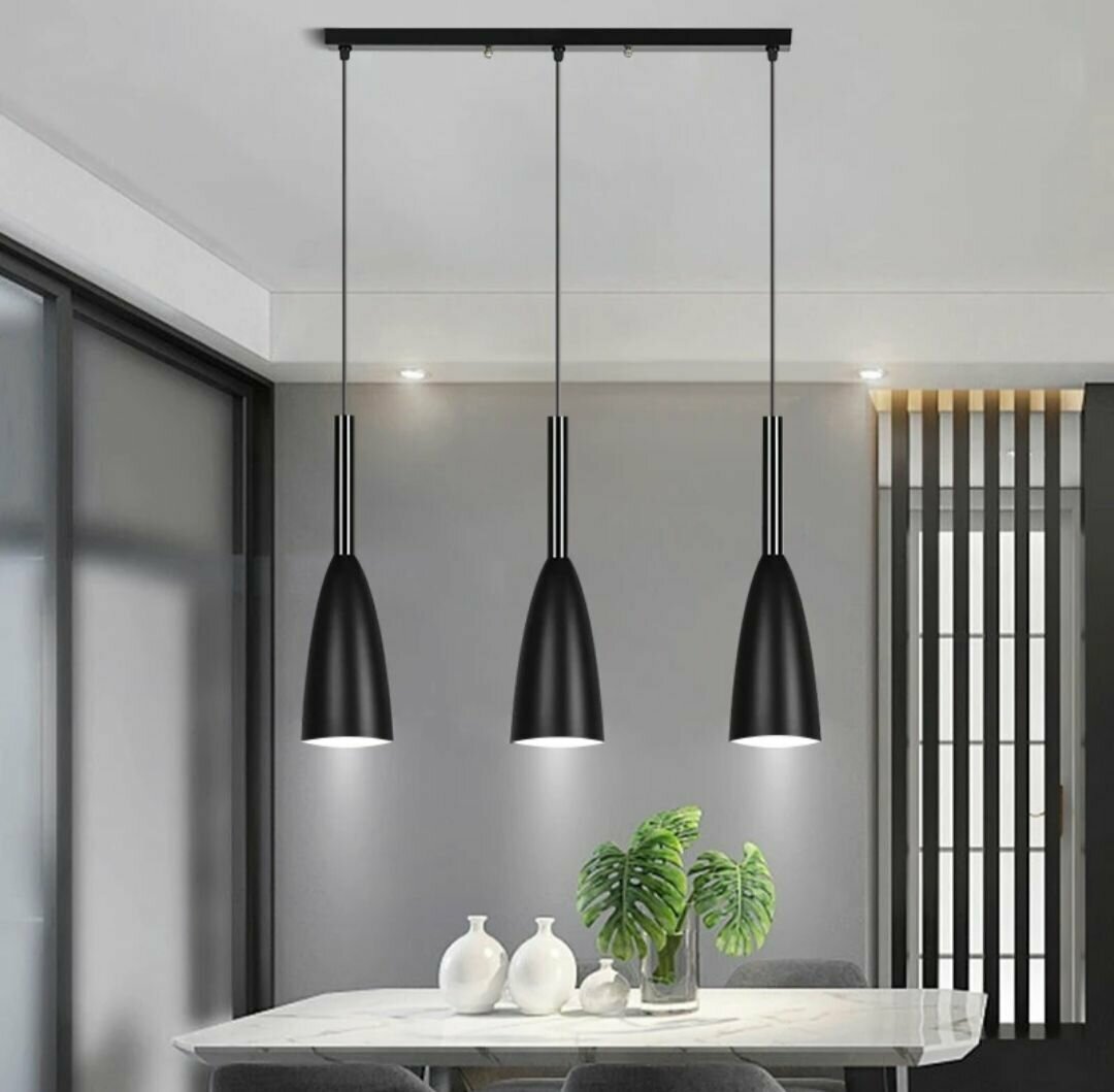 фото Люстра потолочная 3 плафона LedSwet 8885. Люстра подвесная регулируемая, цоколь Е27, Черный мат