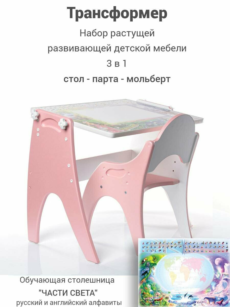 Детский стол и стул Tech kids Части света розовый