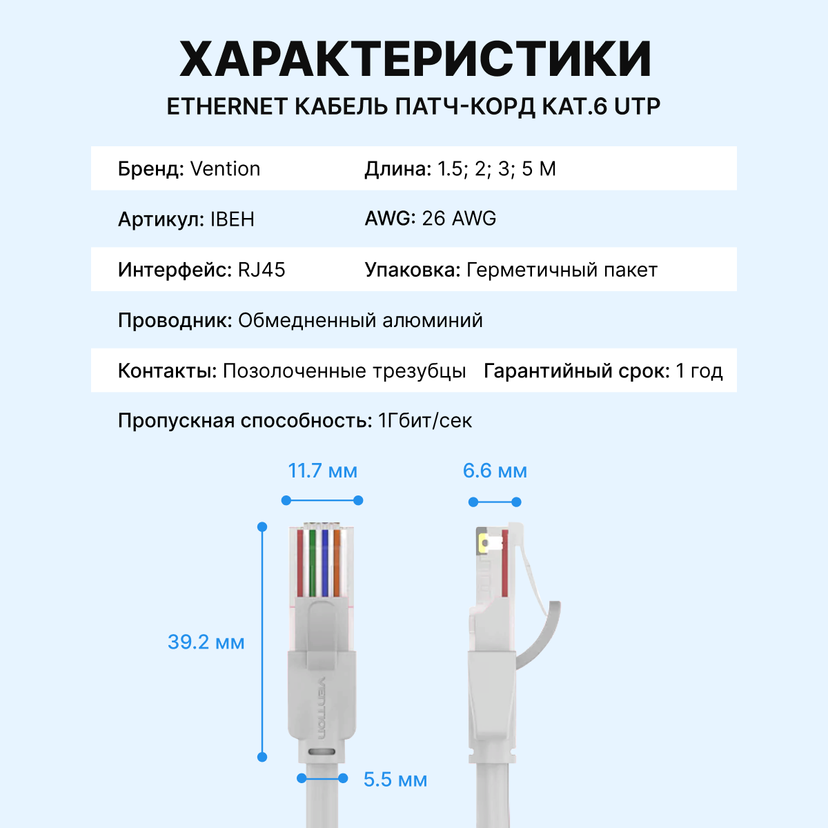 Vention Патч-корд прямой Ethernet UTP cat6 RJ45 сетевой кабель для ноутбука роутера кабель локальной сети