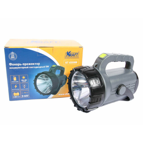 Фонарь светодиодный ручной аккумуляторный 3W, LED прожектор 5W KRAFT KT 835900 велосипедный фонарь светодиодный аккумуляторный powerbank сигнал держатель для телефона 5w