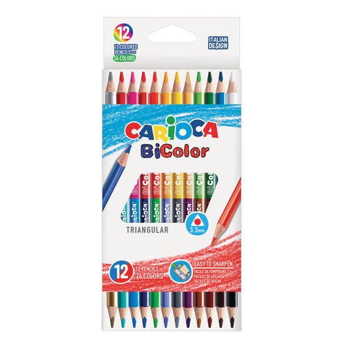 Карандаши двусторонние CARIOCA Bi-color, 12 штук, 24 цвета, трехранные, заточенные, 42991, 2 упаковки