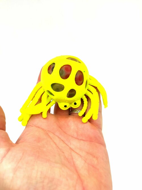 Игрушка Антистресс Паук желтый 6 см , шарики орбиз в гидрогеле, мялка для мальчиков и девочек.