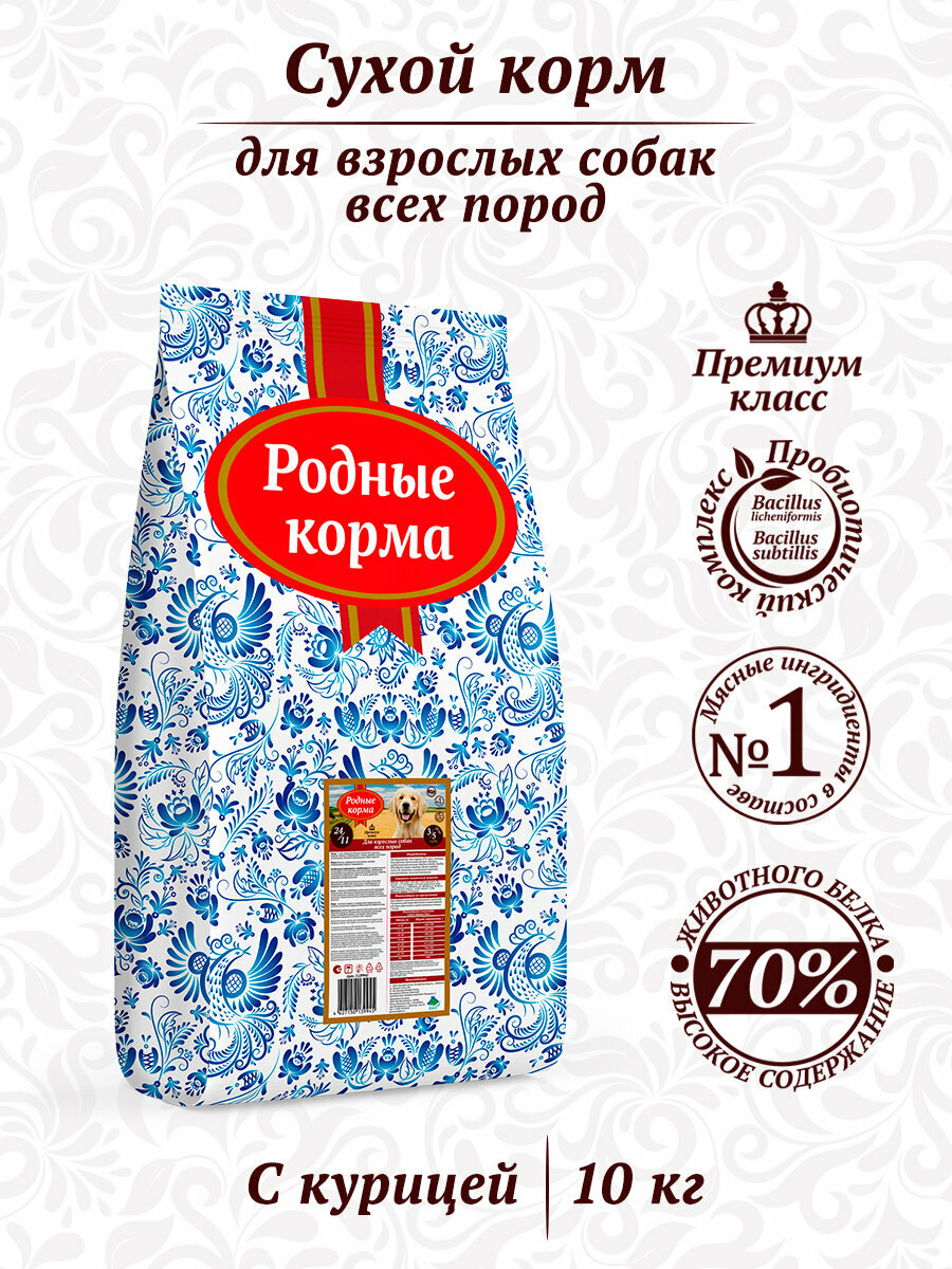 Сухой корм для собак Родные корма 20/10, курица 10 кг