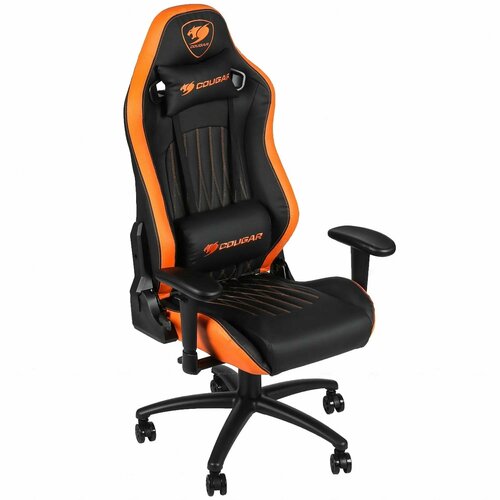 Игровое геймерское компьютерное ортопедическое кресло на колесиках для дома с подлокотниками из экокожи черно-оранжевое Cougar 1 шт 39990₽