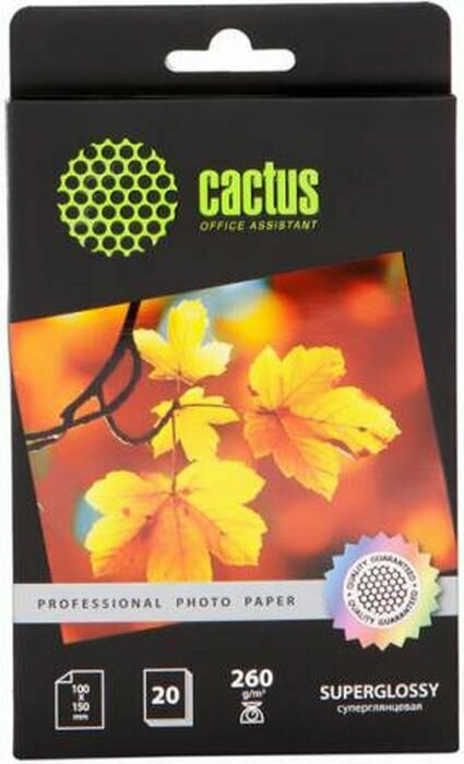 Фотобумага Cactus Prof 10x15/260г/м2/20л./белый глянцевое для струйной печати - фото №1