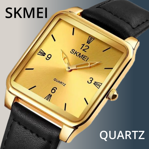 Наручные часы SKMEI мужские кварцевые с кожаным ремешком, золотой
