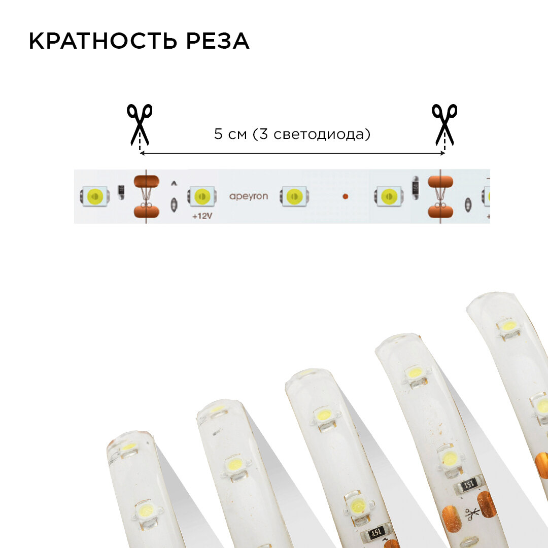 Коннектор для светодиодной ленты SMD3528 60д/м IP65 2,5 м Apeyron - фото №16