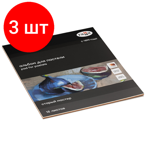 Комплект 3 шт, Альбом для пастели, 15л, 250*300мм, на склейке Гамма Старый Мастер, 160г/м2, ячеистая фактура, 5 цветов, теплые тона dns premium 160 г м2 sra 3 320x450 мм 250 листов