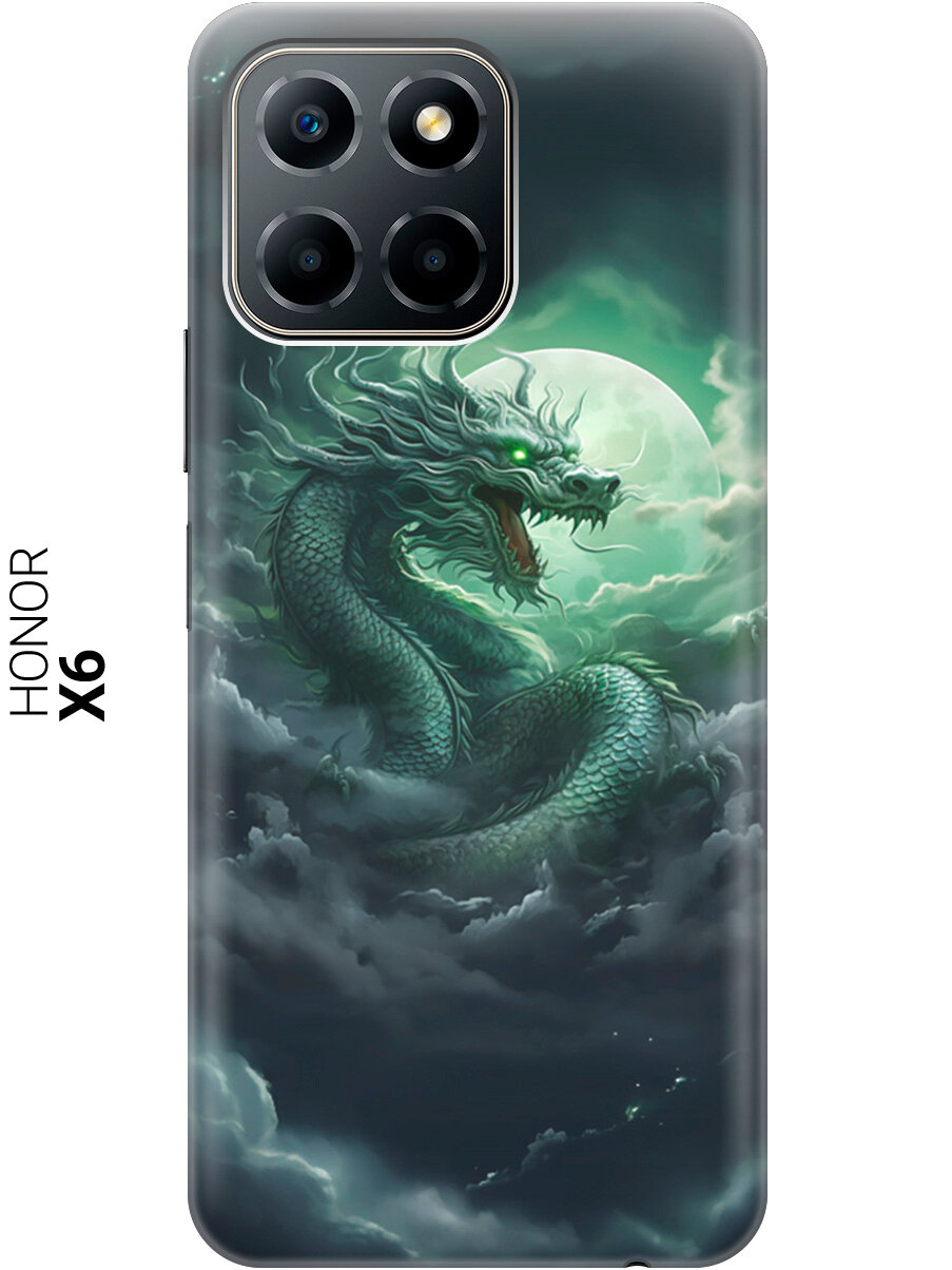 Силиконовый чехол на Honor X6 / X8 5G / Хонор Х6 / Х8 5Г с рисунком "Дракон на фоне луны и облаков"