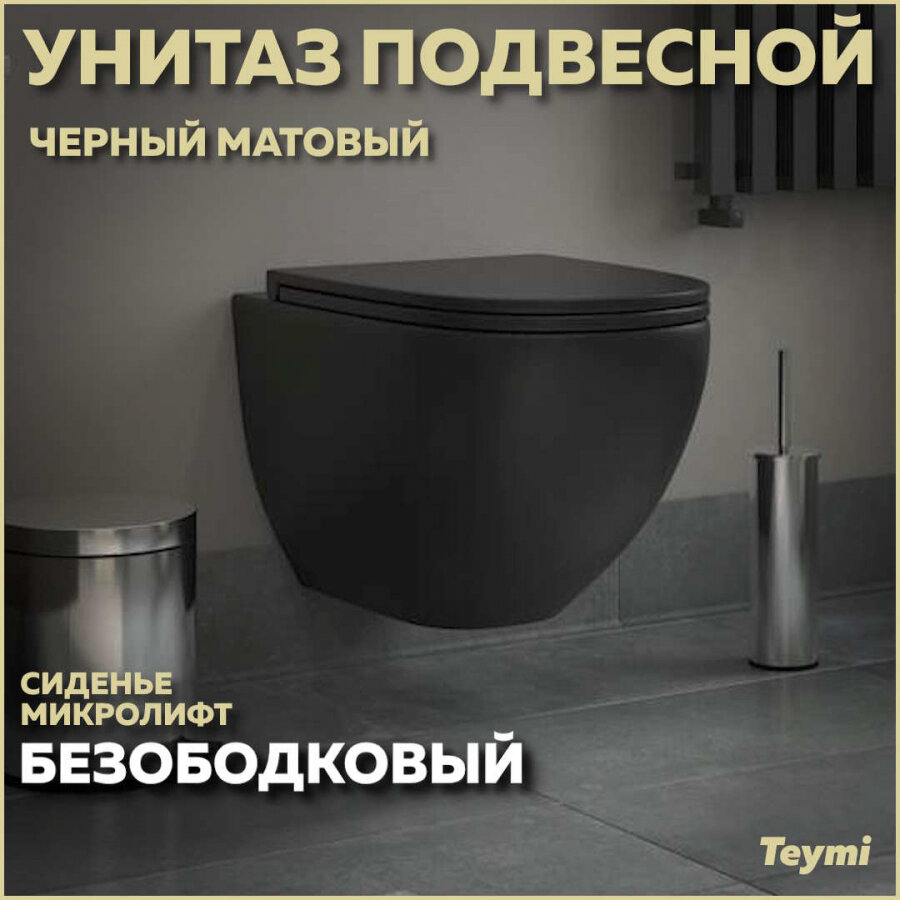 Унитаз подвесной Teymi Lina S Black безободковый сиденье микролифт T40111