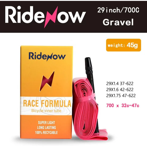 фото Велокамера ridenow 700x32/47 ультралегкая 45g, велониппель presta f/v65