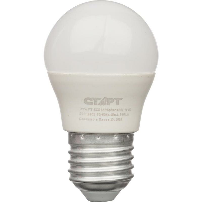 Лампа Старт "Eco", светодиодная, 7W, E27, 2700К, теплая белая, шар