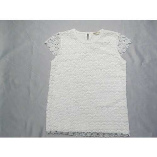 фото Майка breeze футболка для девочки с кружевом, размер 164, белый