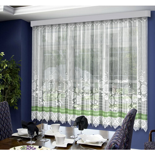 КаСЛ Классические шторы Lisanne цвет: белый, зеленый (200х145 см - 1 шт)