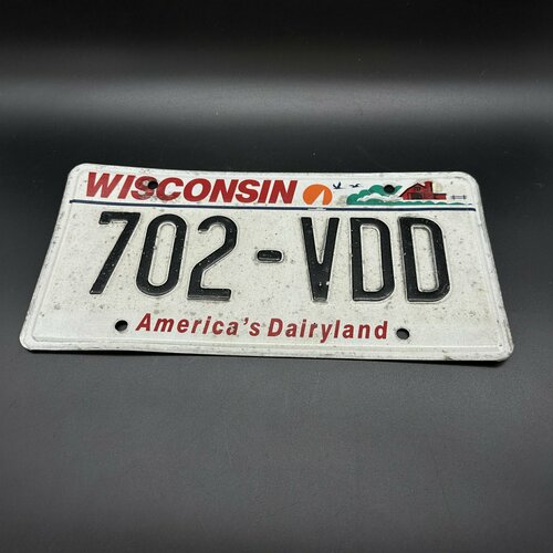 Автомобильный номер штата Висконсин, металл, краска, США, 2000-2020 гг. флаг штата висконсин