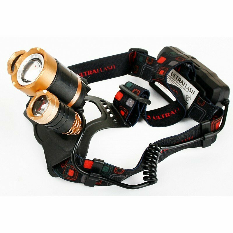 Ultraflash E1333 (фонарь налоб акк 3,7В, зол /черн, LD+2LED, 4 Вт, фокус, 2 ак 4 реж, метал, бокс), цена за 1 шт.