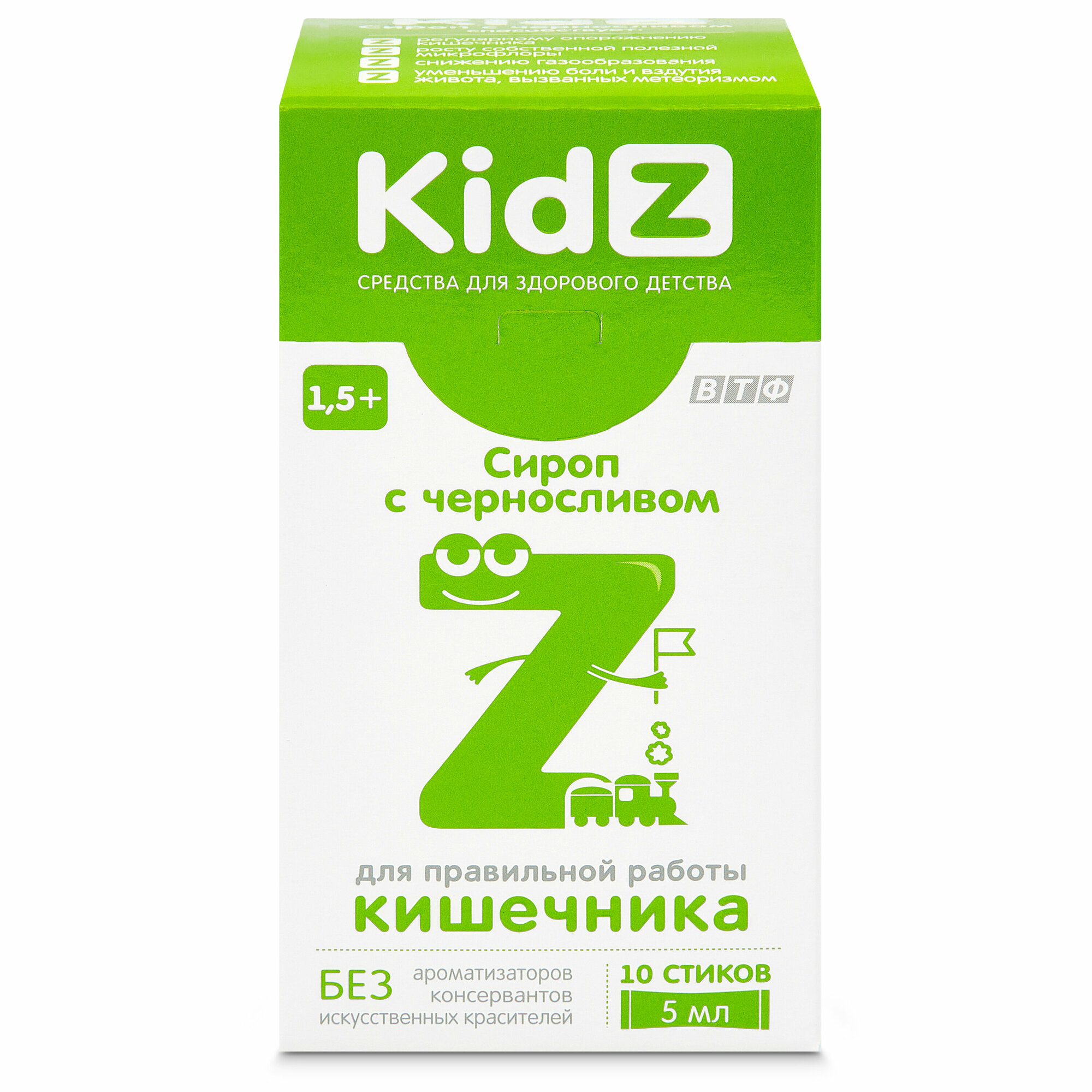 KidZ сироп с черносливом, для правильной работы кишечника , сироп в стиках, с 1,5 лет, 10 стиков по 5 мл.