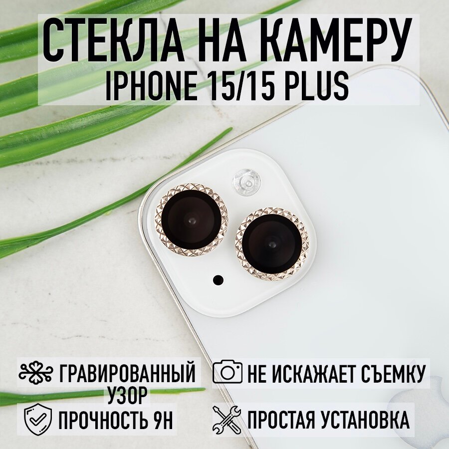 Стекла для камеры iPhone 15 / 15 Plus золотистые