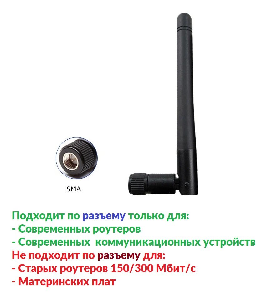 Антенна для Wi-Fi CF-002-SMA, SMA, 2.4 ГГц, 2-3 дБи, 50 Вт, 50 Ом, всенаправленный